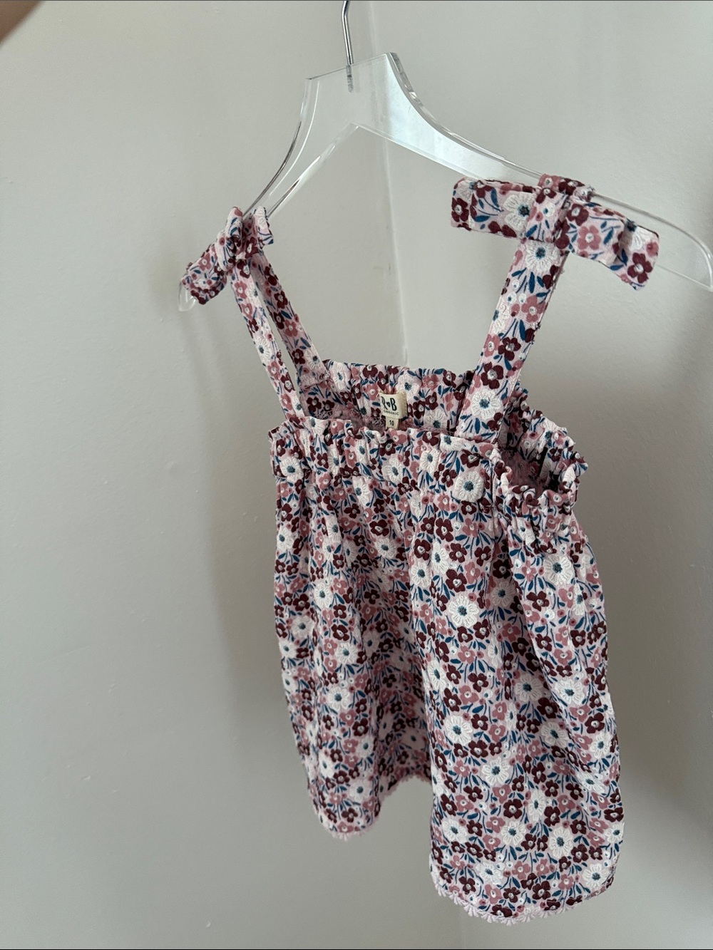 R&B Organic Girls Size 10 Pink Floral Tie Strap Organic Cotton Boho Tank Top - Picture 6 of 9